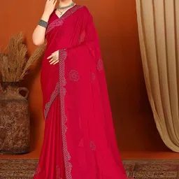 DIVASTRI Ethnic Motifs Sequinned Pure Chiffon Heavy Work Saree-picture-11