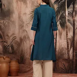 Sangria Embellished Sequinned Button Detail Shirt Collar Asymmetric Kurta image 4