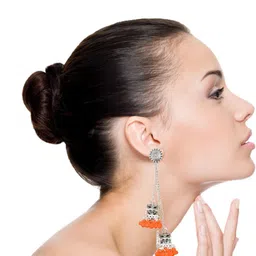 Weariton Women Orange Long Jhumkas Earrings image 2