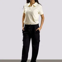 ONEWAY Women Solid Polo Collar Relaxed Fit T-shirt-image-50