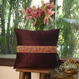 Revive Home Brown & Pink Floral Printed Square Cushion Cover image 2
