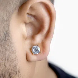 SWASHAA Stainless Steel Gold-Plated Circular Shaped Cubic Zirconia Studs Earrings-picture-12