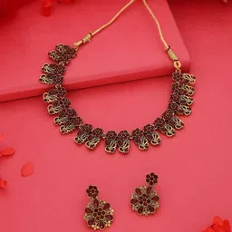 DIVASTRI Set Of 2 Gold & Silver-Plated Stone Studded Jewellery Set image 4