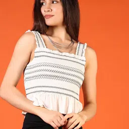 V-Mart Women Striped Shoulder Straps Peplum Cotton Top-image-16