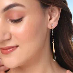 Yellow Chimes Gold Plated Stones Studded Long Chain Drop Earrings image 4