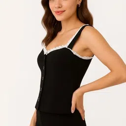 quickr traders Casual Shoulder Straps Solid Women Black Top image 3