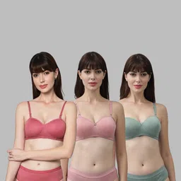 Women Red,Pink,Green Cotton Bra Panty Set for Lingerie Set Undergarments Pack of 3-image-30