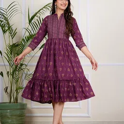 Twirl Tales Women Floral Printed Cotton Fit & Flare Midi Dress-image-90