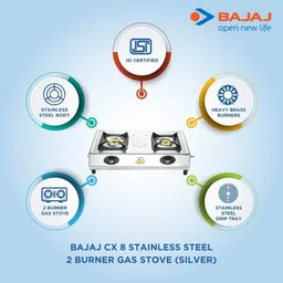 Bajaj Cx 8 Stainless Steel 2 Burner Open Gas Stove, Silver Stainless Steel Manual Gas Stove image 5
