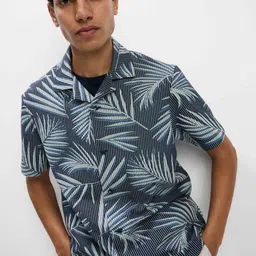 Marks & Spencer Men Plain Leaf Printed Jacquard Casual Shirt-picture-21