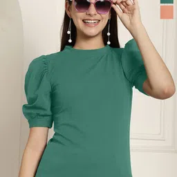 Metronaut Women Pack Of 2 Puff Sleeve Peplum Top-picture-18