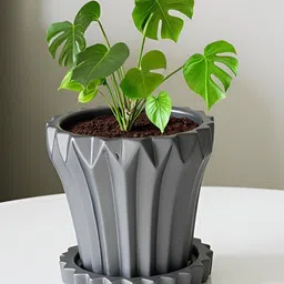LASAKI Flory Black Ceramic Handmade Planter With Plate image 4