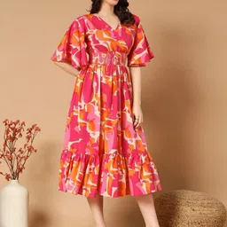Raiyani Enterprise Women Print Bell Sleeve Fit & Flare Dress-image-42