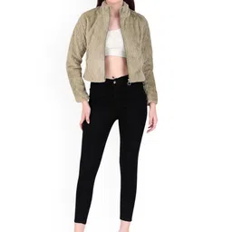 Brazo Women Stand Collar Self Design Lightweight Sherpa Jacket image 5