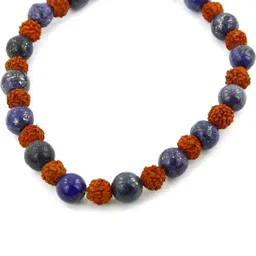 Divine souvenirs Unisex Lapis Lazuli Elasticated & Rudraksh Bracelet image 1