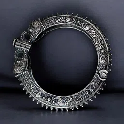 Hardin Style Silver-Plated Elephant Design Oxidized Bangles image 3