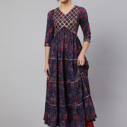 GLAM ROOTS Women Floral Printed Gotta Patti Tiering Anarkali Kurta-image-89