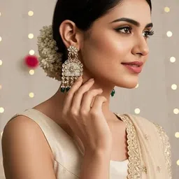 TESSARA Silver-Plated Kundan Studded And Beaded Floral Shaped Drop Earrings-picture-27