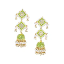 OOMPH Dome Shaped Kundan & Pearls Beaded Meenakari Jhumkas image 2