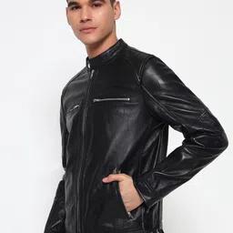 MaheTri Mock Collar Long Sleeves Lightweight Leather Jacket image 2