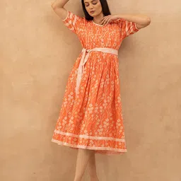 Polago Clothing Floral Printed A-Line Midi Dress image 4