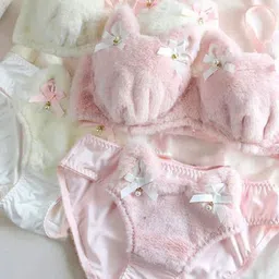 Eleg & Stilance Self-Designed Faux Fur and Bow Detail Padded Bra & Panty Set image 3