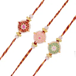 Myntra Elegant Homes Set Of 3 Beaded Rakhis With Greeting Card & Roli Chawal image 2