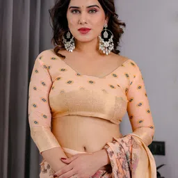 AVANTIKA FASHION Pure Linen Ethnic Motifs Printed Zari Kanjeevaram Saree With Blouse image 3