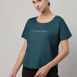 MKH Women Typography Printed Drop-Shoulder Sleeves Dri-FIT T-shirt image 2