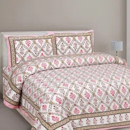 INDHOME LIFE White & Pink Floral Printed Cotton 220 TC King Bedsheet Set 2.28 m x 2.74 m-picture-33
