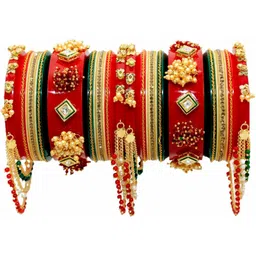 Zindura Set Of 2 Gold-Plated Stone Studded & Pearl Beaded Chuda Bangles-picture-21