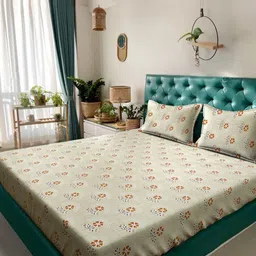 Myntra Elegant Homes Yellow Floral Pure Cotton 400 TC King Bedsheet Set 2.5m x 2.25m-image-74