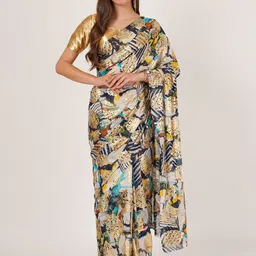 MISS HAUTE Floral Printed Pure Georgette Saree image 5