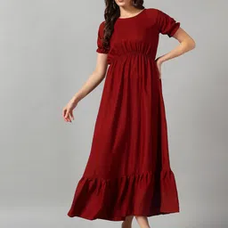 Raiyani Fashion Women Puff Sleeve Round Neck Tiered Fit & Flare Dress-picture-20