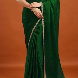 LOROFY Solid Beads and Stones Embroidered Saree image 2