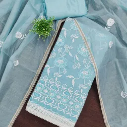 HERE&NOW Floral Embroidered Chanderi Cotton Unstitched Dress Material-picture-21