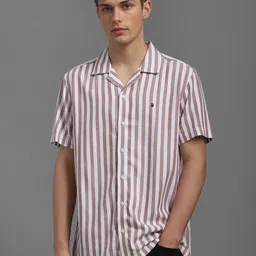 Louis Philippe Jeans Men Cuban Collar Vertical Striped Cotton Casual Shirt-picture-30