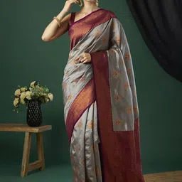 KAYOMMI Woven Design Zari Pure Silk Banarasi Saree-picture-24