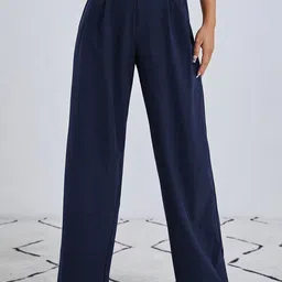 FNOCKS Women Relaxed Straight Leg Straight Fit High-Rise Pleated Trousers-picture-34