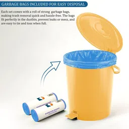 Kuber Industries Yellow Square Pedal Dustbin With 2 Roll-10L image 3