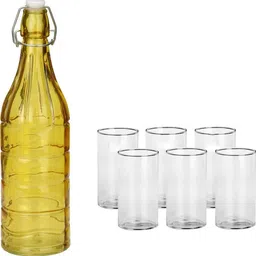 1ST TIME Yellow & Transparent Glass Solid Water Bottle-picture-36