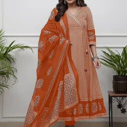 JAPNAAM Chevron Printed V-Neck Angrakha Sequinned Anarkali Kurta With Trousers & Dupatta-picture-19