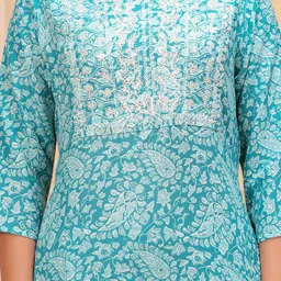 HERE&NOW Women Ethnic Motifs Printed Regular Thread Work Pure Cotton Kurta with Trousers image 2