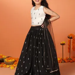 BAESD Girls Embroidered Sequinned Ready to Wear Lehenga & Blouse With Dupatta image 3