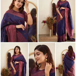 Yanthistore Woven Design Zari Silk Blend Handloom Banarasi Saree-picture-19