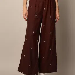 ONLY Women Ethnic Motifs Embroidered Flared High-Rise Pleated Trousers-image-26