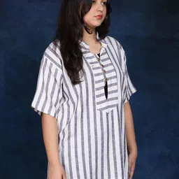 Exotic India Women Stripe Woven Short Kurti with Front Pocket image 2