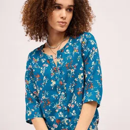 Mayra Floral Print Cotton Shirt Style Top-image-84