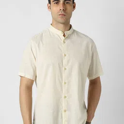 VAN HEUSEN DENIM LABS Slim Fit Band Collar Pure Cotton Opaque Shirt-picture-28