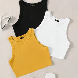 BAESD Pack Of 3 Ribbed Round Neck Sleeveless Tank Crop Top-picture-11